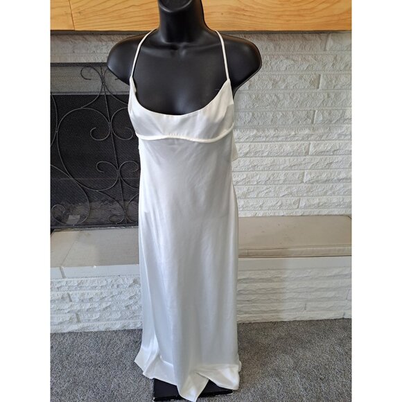 Zara Viral Satin White Dress Size Large Strappy Back Silky Midi Sleeveless Large - Picture 2 of 14
